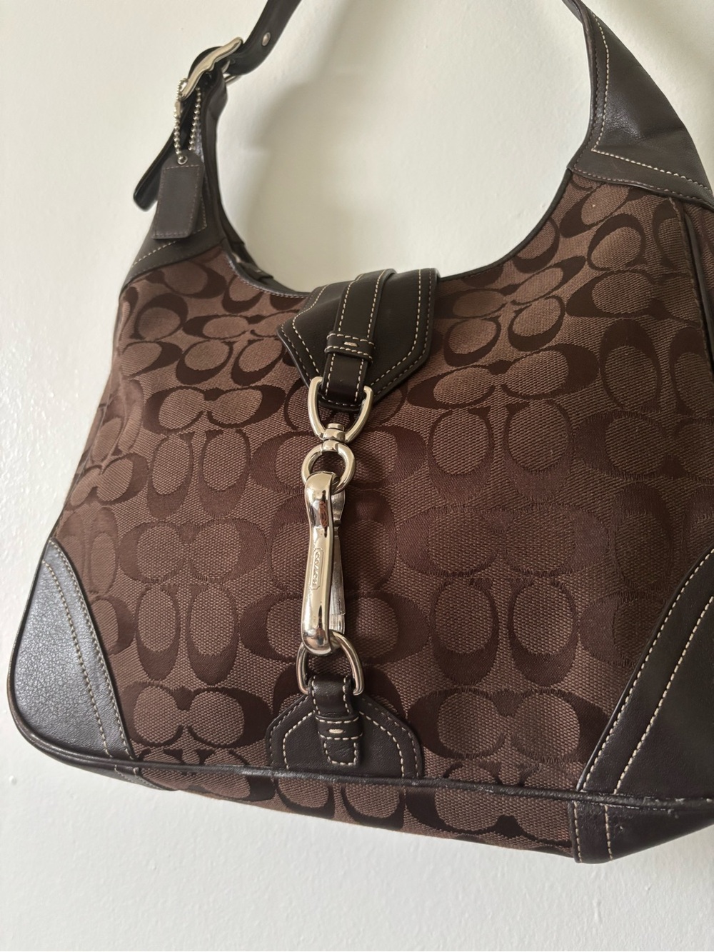 Coach Brown Signature Canvas Hobo with Dark Brown Leather Trim - Picture 8 of 13